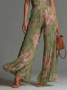 Halter neck pleated wide leg floral jumpsuit, view 4