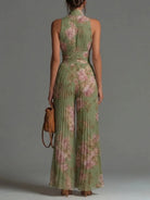 Halter neck pleated wide leg floral jumpsuit, view 2