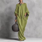 Batwing sleeve loose fit maxi dress in olive