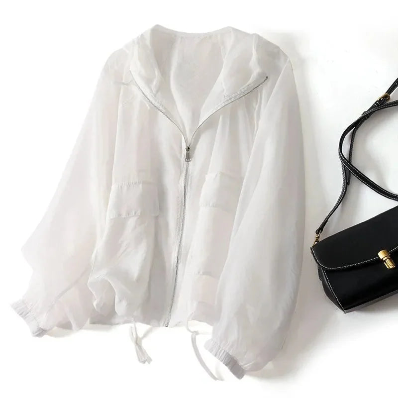 Lightweight loose long sleeve sun hoodie in white