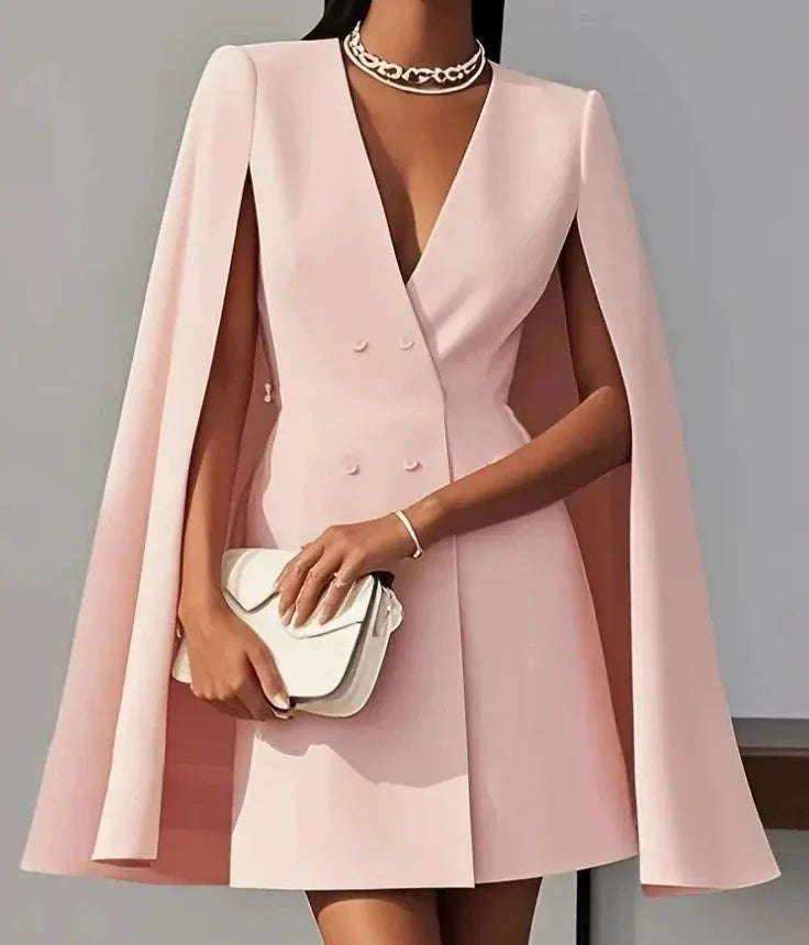 Double breasted cape sleeve blazer mini dress in pink
