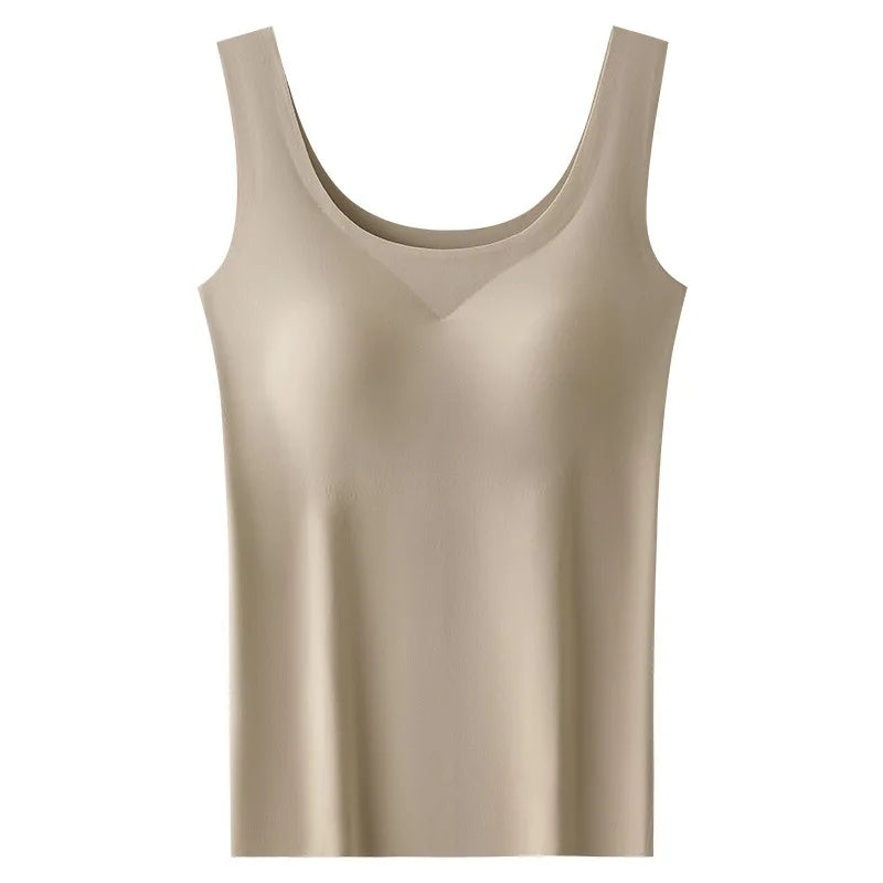 Seamless built in bra sleeveless tank top in khaki