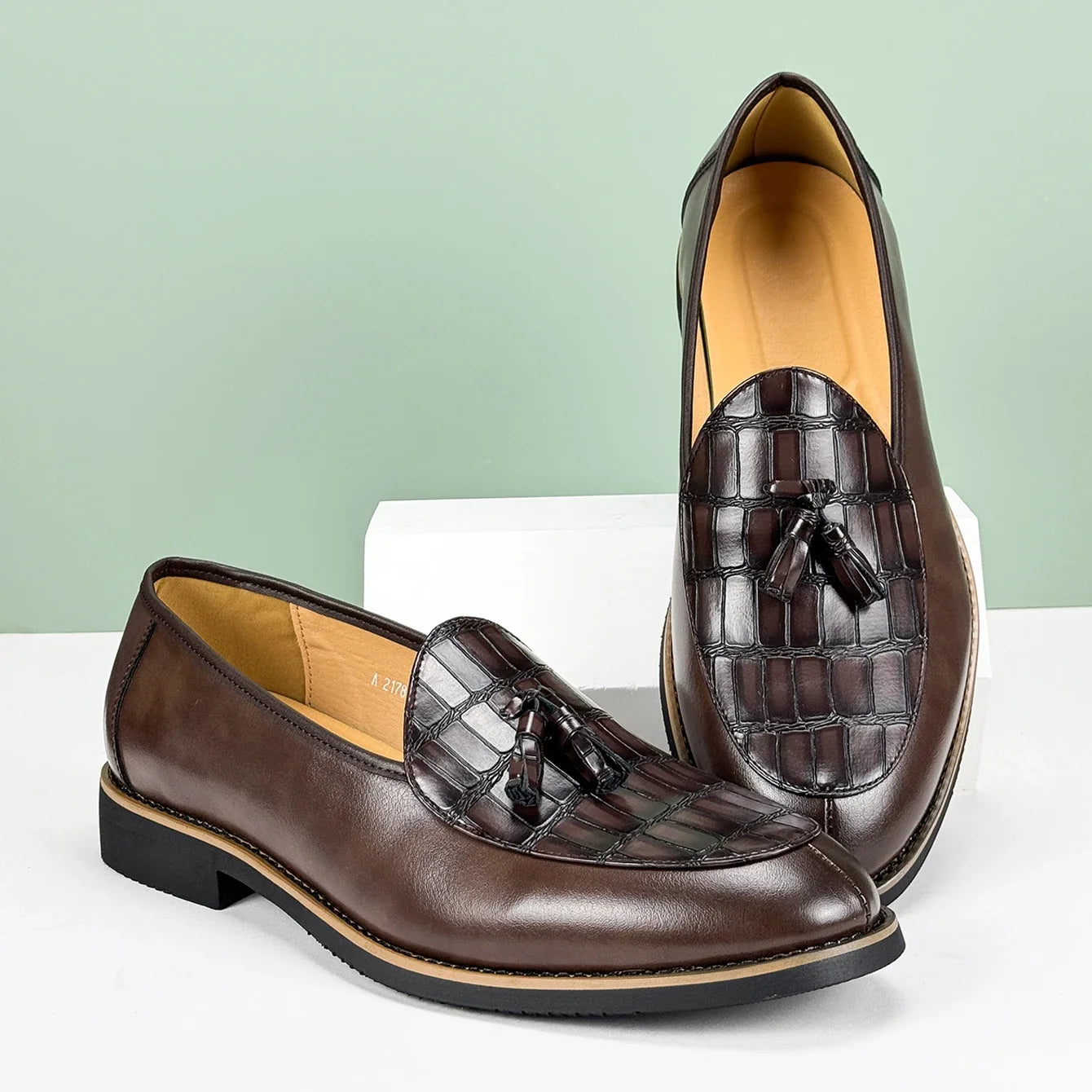 Croc embossed leather tassel loafer, view 5