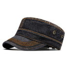 Washed cotton denim military style cap in black