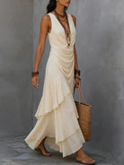 Tiered ruffle ruched waist boho maxi dress, view 8
