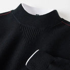 Textured ribbed trim knit sweater in black