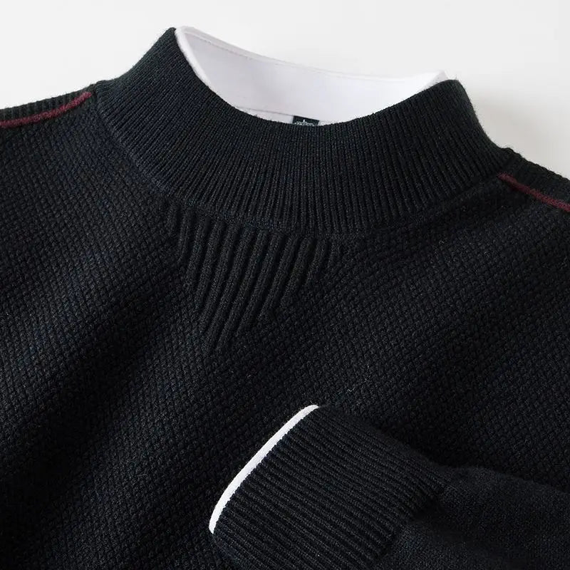 Textured ribbed trim knit sweater in black