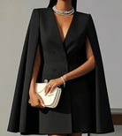 Double breasted cape sleeve blazer mini dress in black