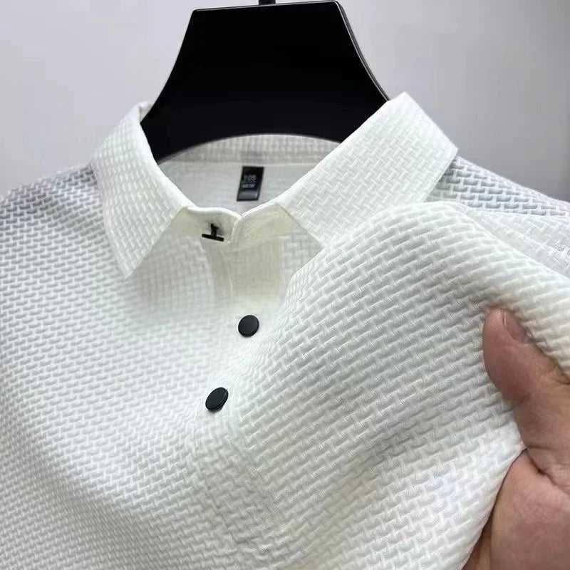 Featherlight waffle knit polo shirt in white