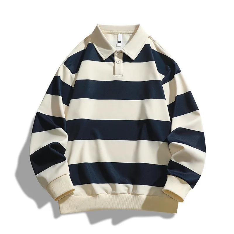 Classic striped collared rugby shirt in navy