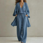 Wide leg three piece lounge set in blue