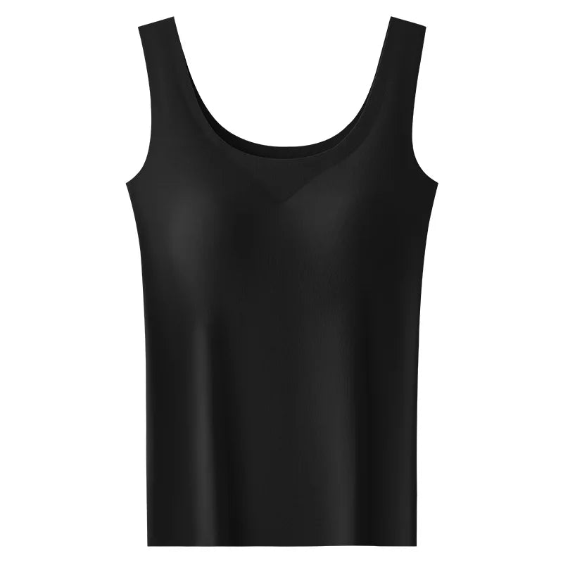 Seamless built in bra sleeveless tank top in black