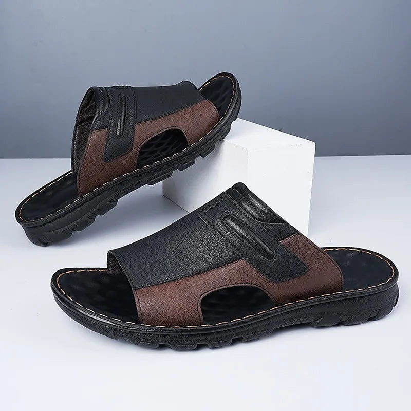 Cushioned wide vamp leather slide sandal, view 7
