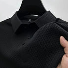 Featherlight waffle knit polo shirt in black