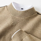 Textured ribbed trim knit sweater in light khaki