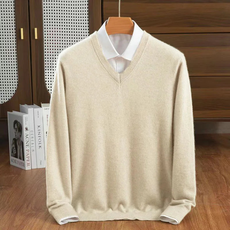Midweight wool blend V-neck sweater, view 15
