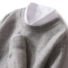 Ribbed trim cashmere blend knit sweater in gray