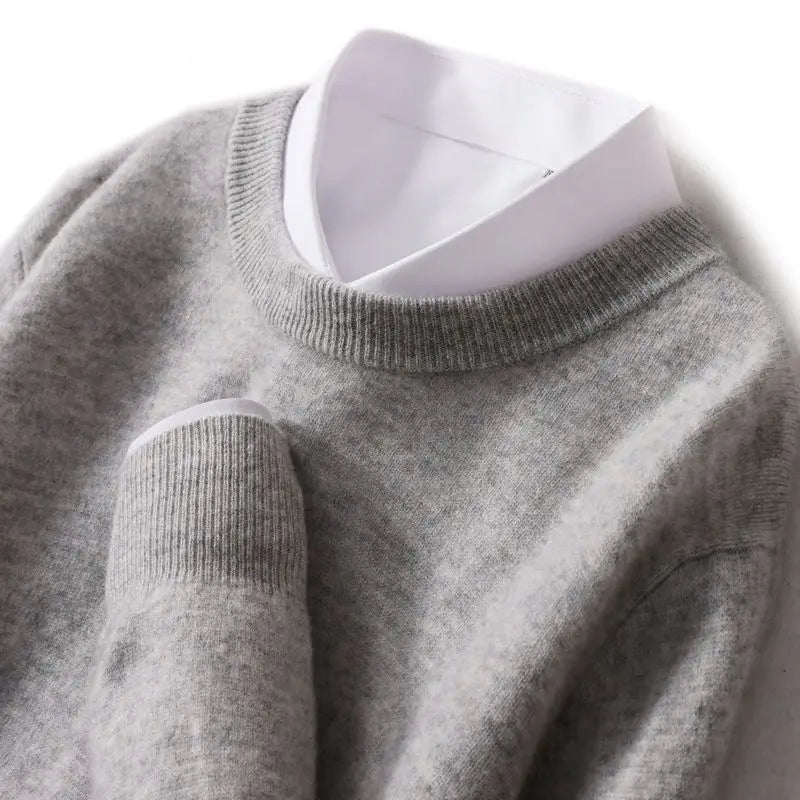 Ribbed trim cashmere blend knit sweater in gray