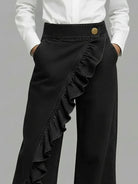 Asymmetrical ruffle detail wide leg jean, view 6
