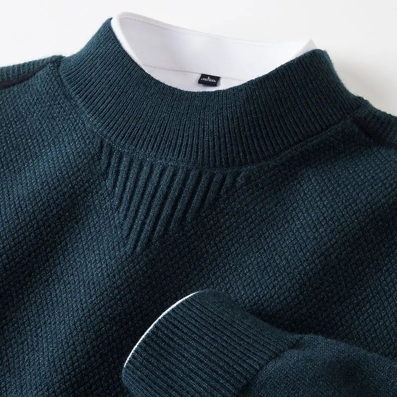 Textured ribbed trim knit sweater in slate blue
