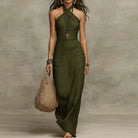 Halter criss cross sleeveless maxi dress in green