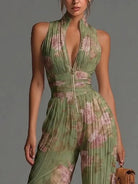 Halter neck pleated wide leg floral jumpsuit, view 3