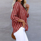 Relaxed striped cotton V-neck shirt, view 5
