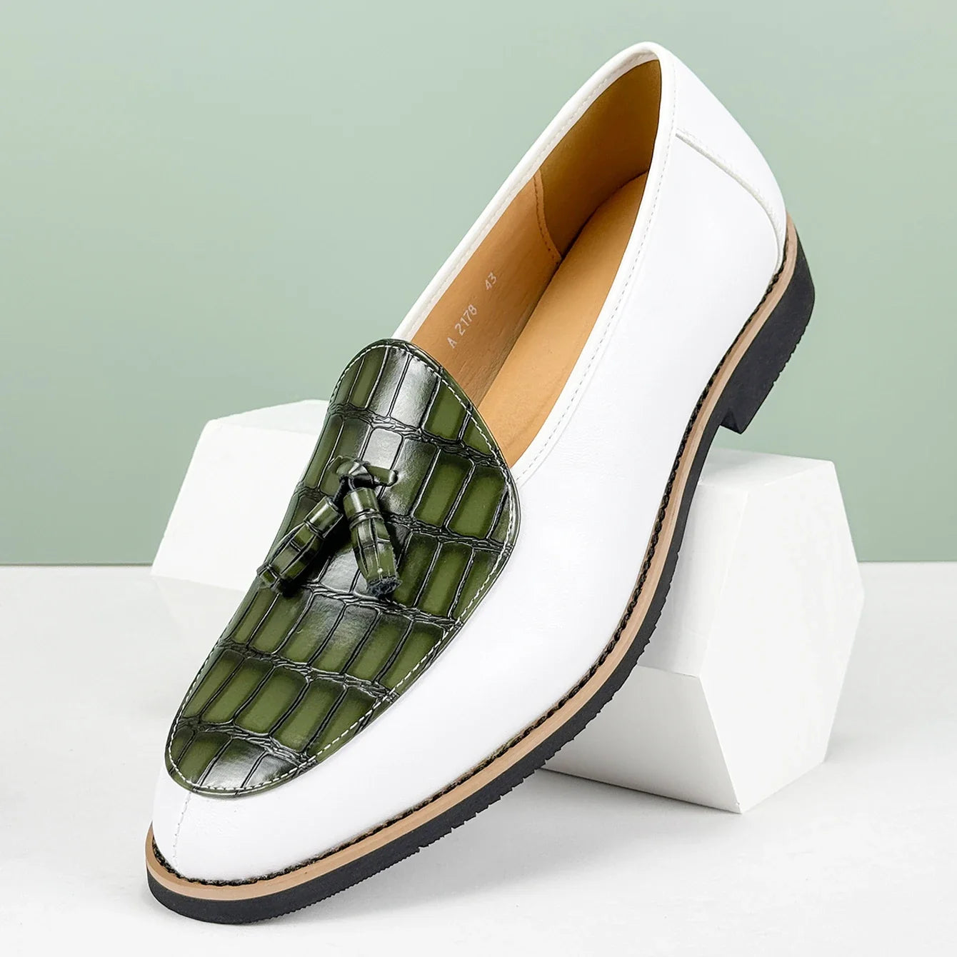 Croc embossed leather tassel loafer, view 8