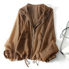 Lightweight loose long sleeve sun hoodie in brown