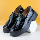 Embossed leather platform bit loafer in black