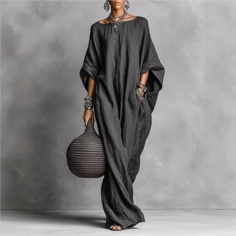Batwing sleeve loose fit maxi dress in black