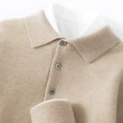 Turn down collar knit polo sweater in beige
