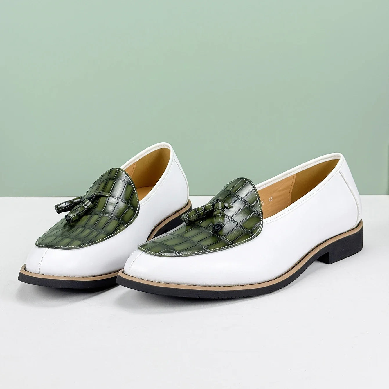 Croc embossed leather tassel loafer, view 11