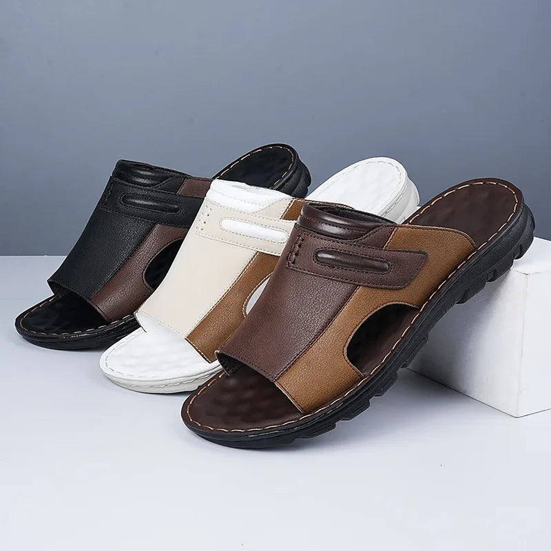 Cushioned wide vamp leather slide sandal, view 4