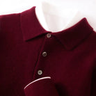 Turn down collar knit polo sweater in burgundy