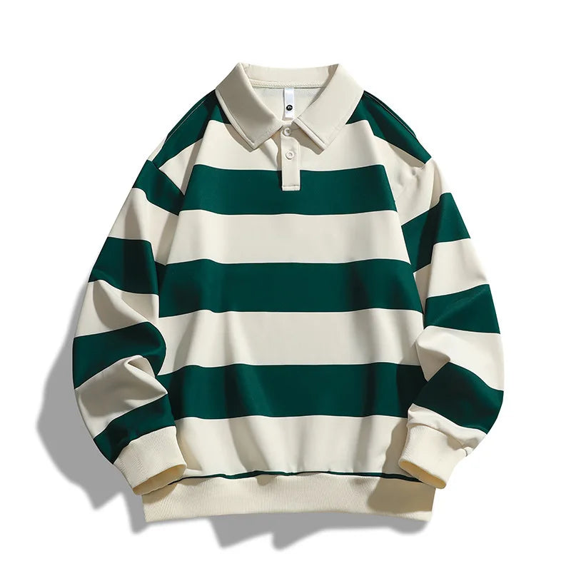 Classic striped collared rugby shirt in forest green