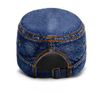 Washed cotton denim military style cap, view 8