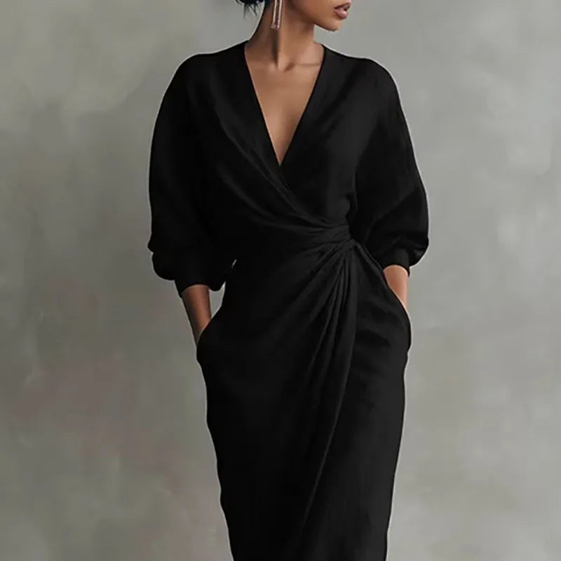 Long sleeve wrap waist slit maxi dress, view 6