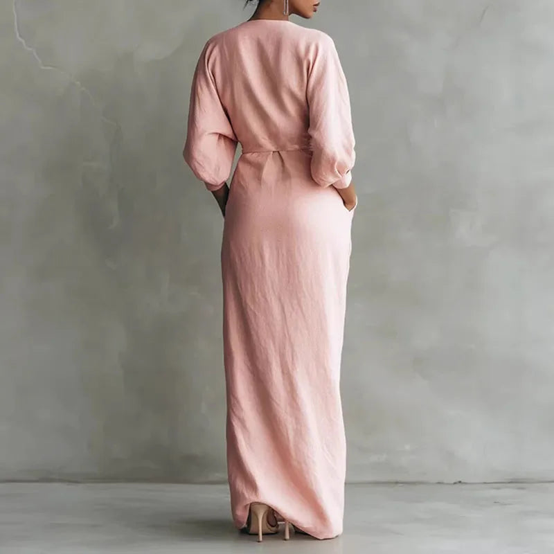 Long sleeve wrap waist slit maxi dress, view 2