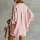 Collared shirt and high waist shorts set, view 2