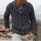 Winter Heavyweight Cable Knit Shawl Collar Cardigan for Men in Dark Gray