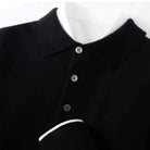 Turn down collar knit polo sweater in black