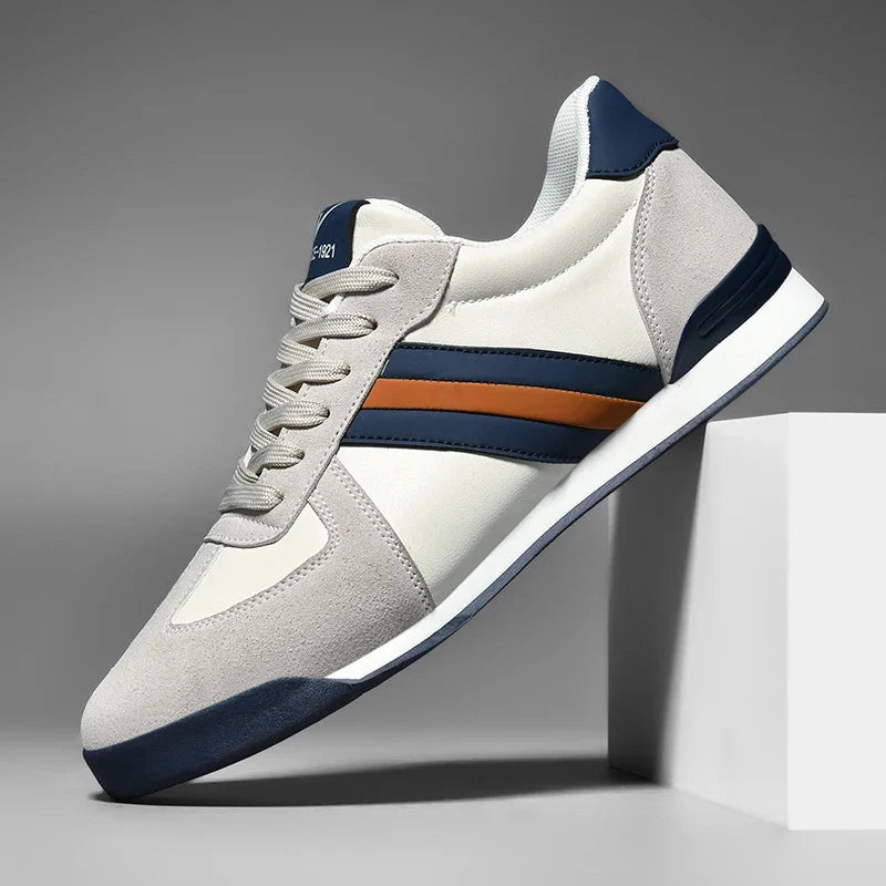 Retro contrast stripe vegan leather sneaker in gray