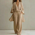 Wide leg three piece lounge set in khaki