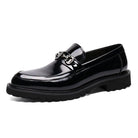 Polished leather horse bit dress loafer in black