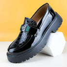 Embossed leather platform bit loafer, view 3