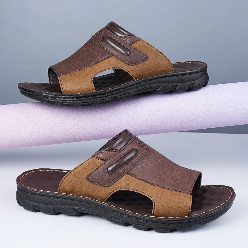 Cushioned wide vamp leather slide sandal, view 8