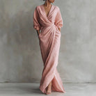 Long sleeve wrap waist slit maxi dress in pink
