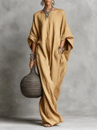 Batwing sleeve loose fit maxi dress in khaki