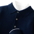 Turn down collar knit polo sweater in navy